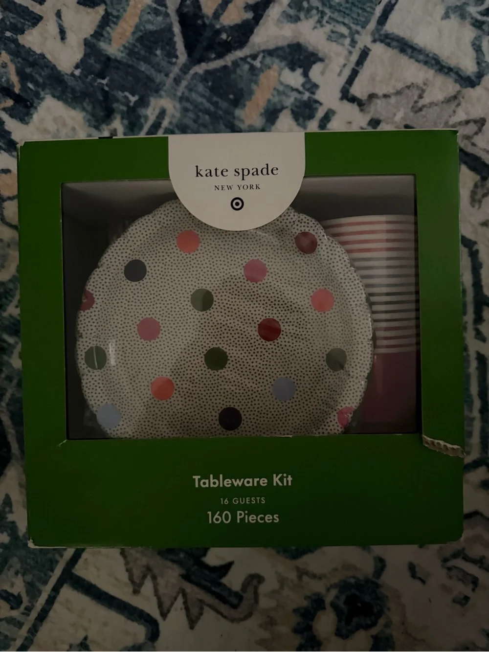 kate spade Green Floral and Multicolor Stripe Party Plates and Cups